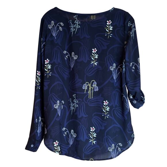 Women's Ann Taylor Loft LS Black, Purple Floral Top, Size Sm., EUC - Picture 2 of 5